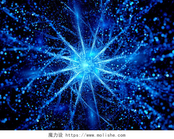 光线在空间粒子中生成抽象背景的蓝色能量球